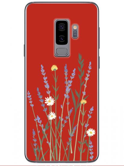 Samsung S9 Lavanta Desenli Kırmızı Telefon Kılıfı