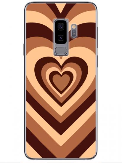 Samsung S9 Estetik Kalp Kahverengi Pembe Telefon Kılıfı