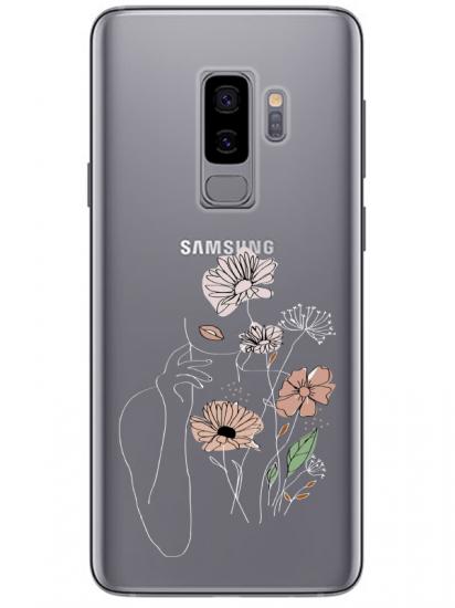 Samsung S9 Kadın Çiçek Şeffaf Telefon Kılıfı
