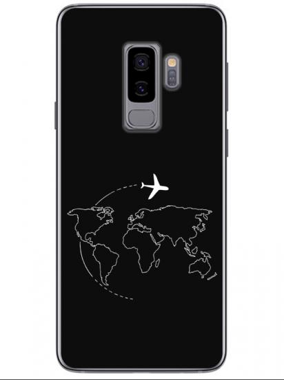 Samsung S9 Harita Uçak Siyah Telefon Kılıfı
