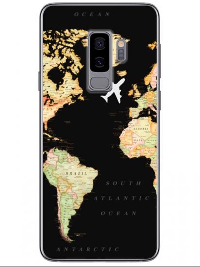 Samsung S9 Dünya Haritalı Siyah Telefon Kılıfı