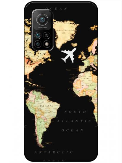 Xiaomi Mi 10T Dünya Haritalı Siyah Telefon Kılıfı