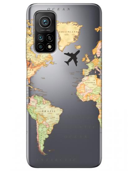 Xiaomi Mi 10T Pro Dünya Haritalı Şeffaf Telefon Kılıfı