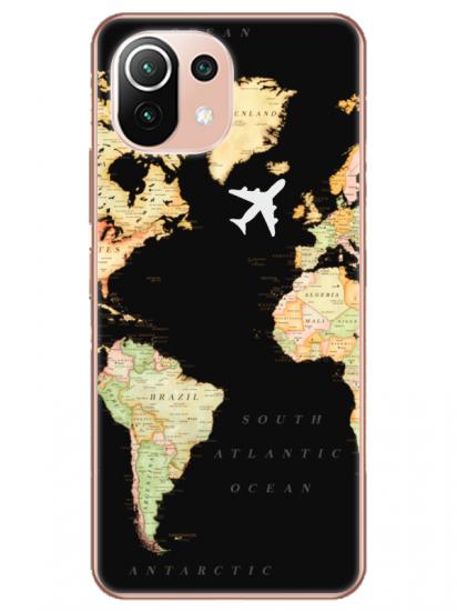 Xiaomi Mi 11 Dünya Haritalı Siyah Telefon Kılıfı