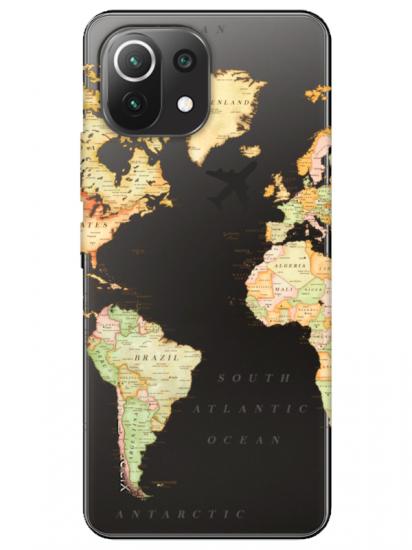 Xiaomi Mi 11 Lite Dünya Haritalı Şeffaf Telefon Kılıfı