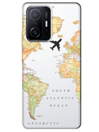 Xiaomi Mi 11T Dünya Haritalı Şeffaf Telefon Kılıfı