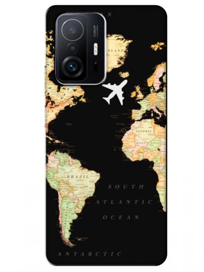 Xiaomi Mi 11T Dünya Haritalı Siyah Telefon Kılıfı
