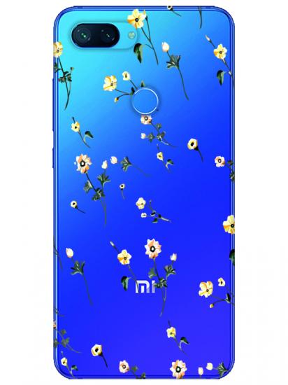Xiaomi Mi 8 Lite Çiçekli Şeffaf Telefon Kılıfı