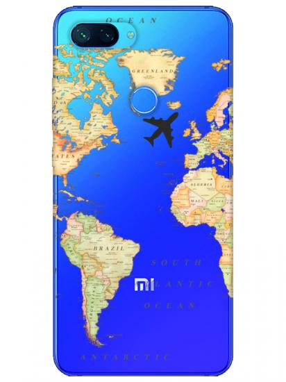 Xiaomi Mi 8 Lite Dünya Haritalı Şeffaf Telefon Kılıfı