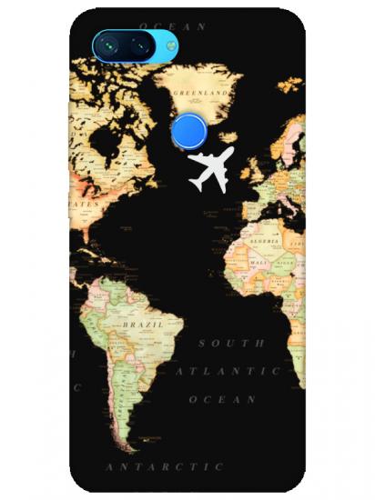 Xiaomi Mi 8 Lite Dünya Haritalı Siyah Telefon Kılıfı