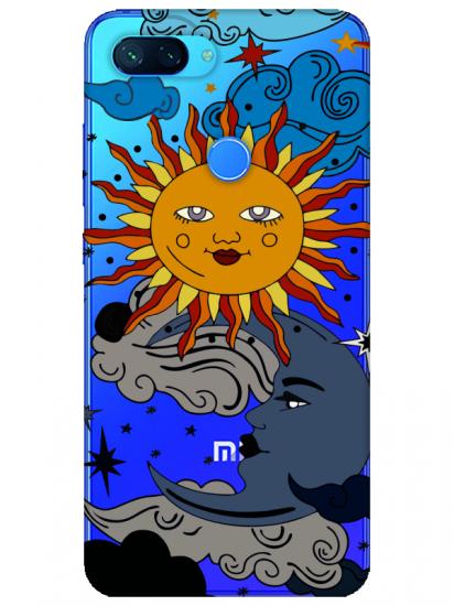 Xiaomi Mi 8 Lite Güneş ve Ay Şeffaf Telefon Kılıfı