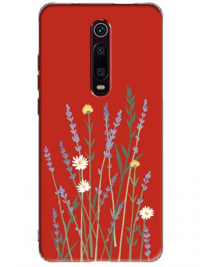 Xiaomi Mi 9T Lavanta Desenli Kırmızı Telefon Kılıfı