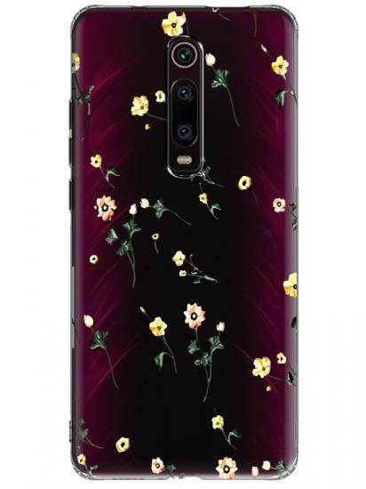 Xiaomi Mi 9T Çiçekli Şeffaf Telefon Kılıfı