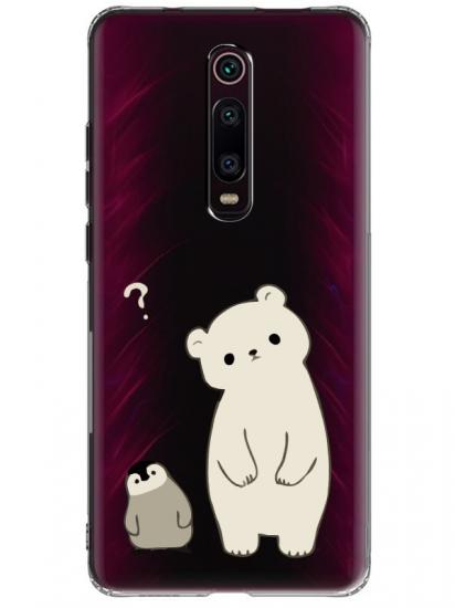Xiaomi Mi 9T Penguen Ve Ayıcık Şeffaf Telefon Kılıfı