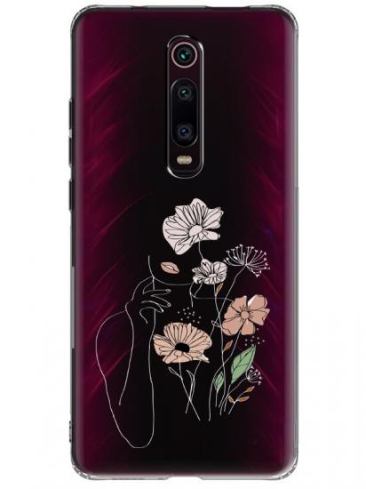 Xiaomi Mi 9T Kadın Çiçek Şeffaf Telefon Kılıfı