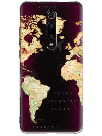 Xiaomi Mi 9T Dünya Haritalı Şeffaf Telefon Kılıfı