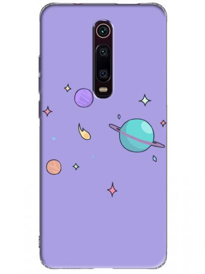 Xiaomi Mi 9T Gezegen Tasarım Lila Telefon Kılıfı