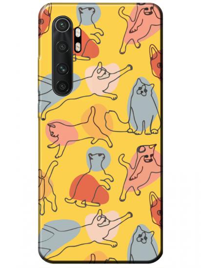 Xiaomi Mi Note 10 Lite Kedi Figürleri Sarı Telefon Kılıfı