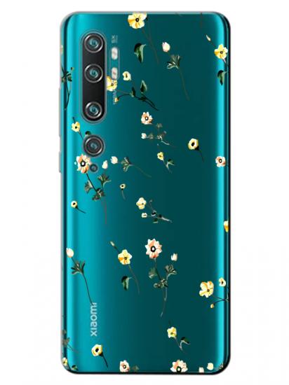 Xiaomi Mi Note 10 Pro Çiçekli Şeffaf Telefon Kılıfı