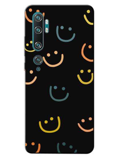 Xiaomi Mi Note 10 Pro Emoji Gülen Yüz Siyah Telefon Kılıfı