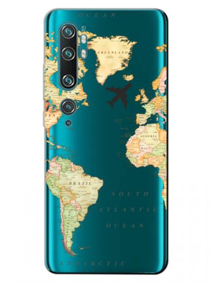 Xiaomi Mi Note 10 Pro Dünya Haritalı Şeffaf Telefon Kılıfı