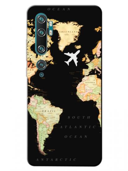 Xiaomi Mi Note 10 Pro Dünya Haritalı Siyah Telefon Kılıfı