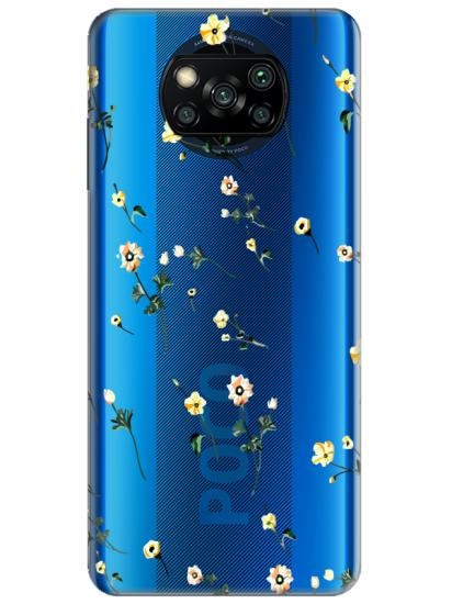 Poco X3 NFC Çiçekli Şeffaf Telefon Kılıfı