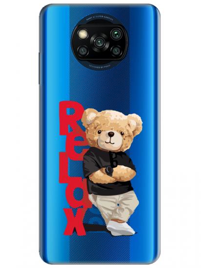 Poco X3 Pro Teddy Bear Relax Şeffaf Telefon Kılıfı