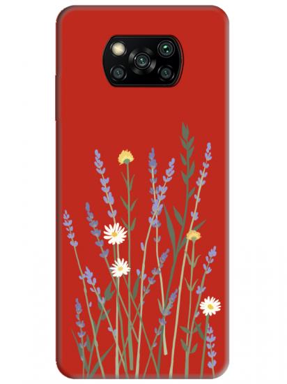 Poco X3 Pro Lavanta Desenli Kırmızı Telefon Kılıfı
