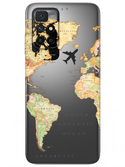 Redmi 10 Dünya Haritalı Şeffaf Telefon Kılıfı