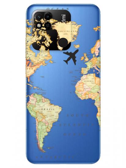 Redmi 10A Dünya Haritalı Şeffaf Telefon Kılıfı