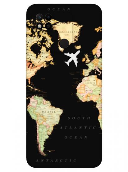 Redmi 10A Dünya Haritalı Siyah Telefon Kılıfı