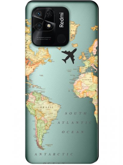 Redmi 10C Dünya Haritalı Şeffaf Telefon Kılıfı