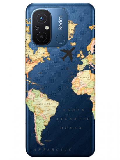 Redmi 12C Dünya Haritalı Şeffaf Telefon Kılıfı