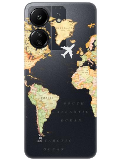 Redmi 13C Dünya Haritalı Şeffaf Telefon Kılıfı