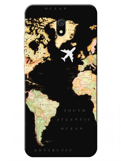 Redmi 8A Dünya Haritalı Siyah Telefon Kılıfı