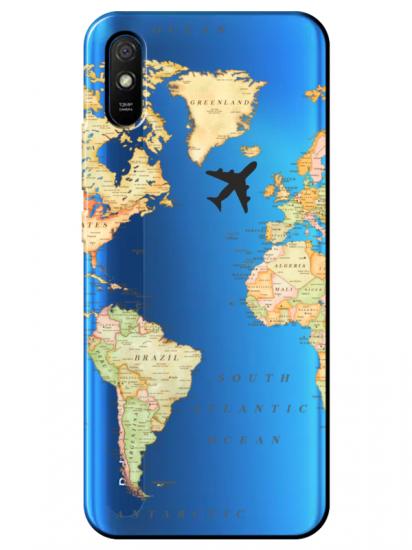 Redmi 9A Dünya Haritalı Şeffaf Telefon Kılıfı