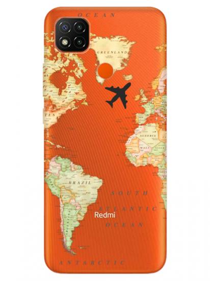 Redmi 9C Dünya Haritalı Şeffaf Telefon Kılıfı