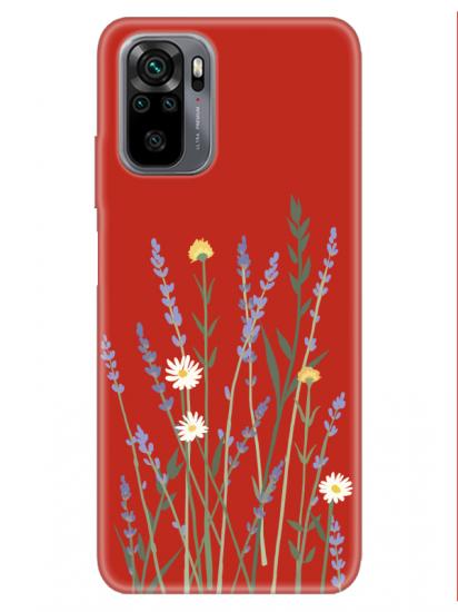 Redmi Note 10 Lavanta Desenli Kırmızı Telefon Kılıfı