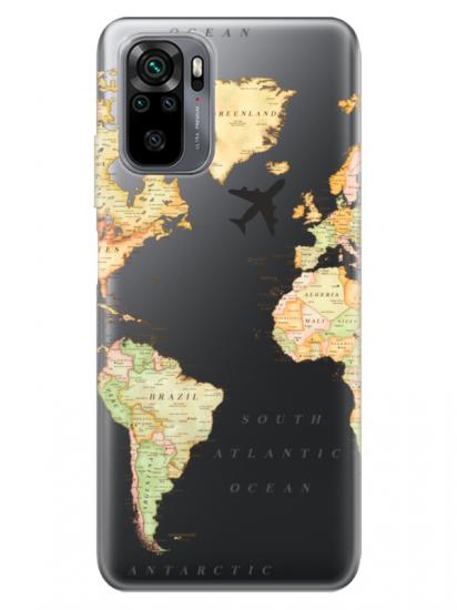 Redmi Note 10 Dünya Haritalı Şeffaf Telefon Kılıfı