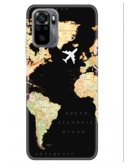 Redmi Note 10 Dünya Haritalı Siyah Telefon Kılıfı
