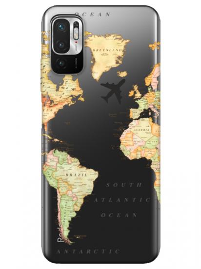 Redmi Note 10 5G Dünya Haritalı Şeffaf Telefon Kılıfı