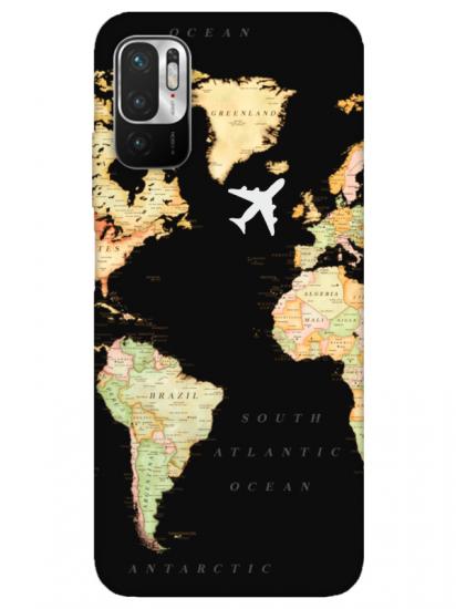 Redmi Note 10 5G Dünya Haritalı Siyah Telefon Kılıfı