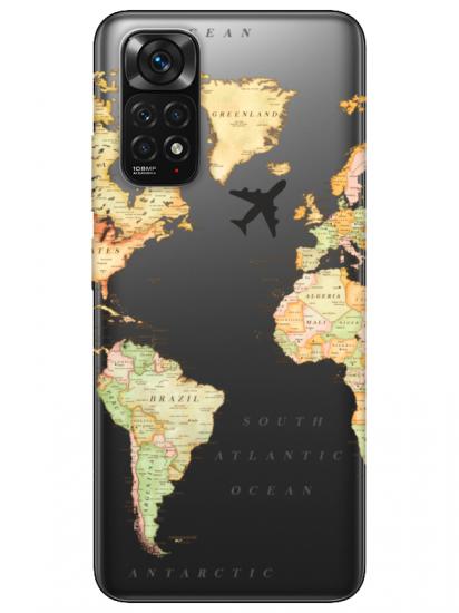 Redmi Note 11 Dünya Haritalı Şeffaf Telefon Kılıfı