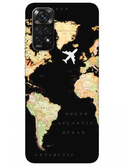 Redmi Note 11 Dünya Haritalı Siyah Telefon Kılıfı