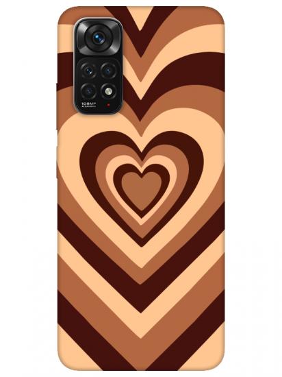 Redmi Note 11S Estetik Kalp Kahverengi Pembe Telefon Kılıfı
