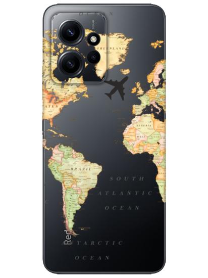 Redmi Note 12 4g Dünya Haritalı Şeffaf Telefon Kılıfı