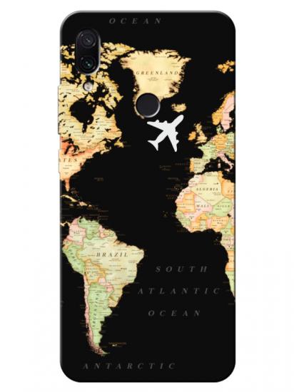 Redmi Note 7 Dünya Haritalı Siyah Telefon Kılıfı