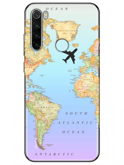 Redmi Note 8 Dünya Haritalı Şeffaf Telefon Kılıfı