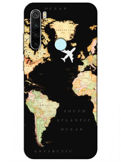 Redmi Note 8 Dünya Haritalı Siyah Telefon Kılıfı